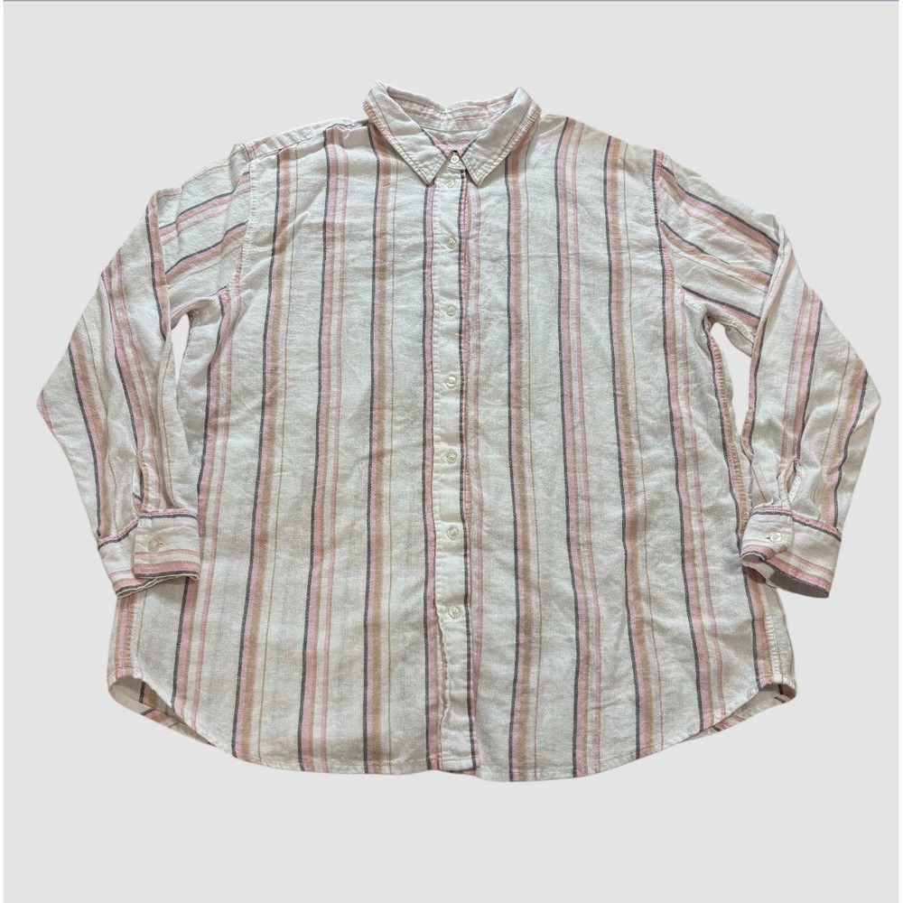 Gap Women's Large Striped Linen Blend Long Sleeve Button Up Shirt Coastal Preppy